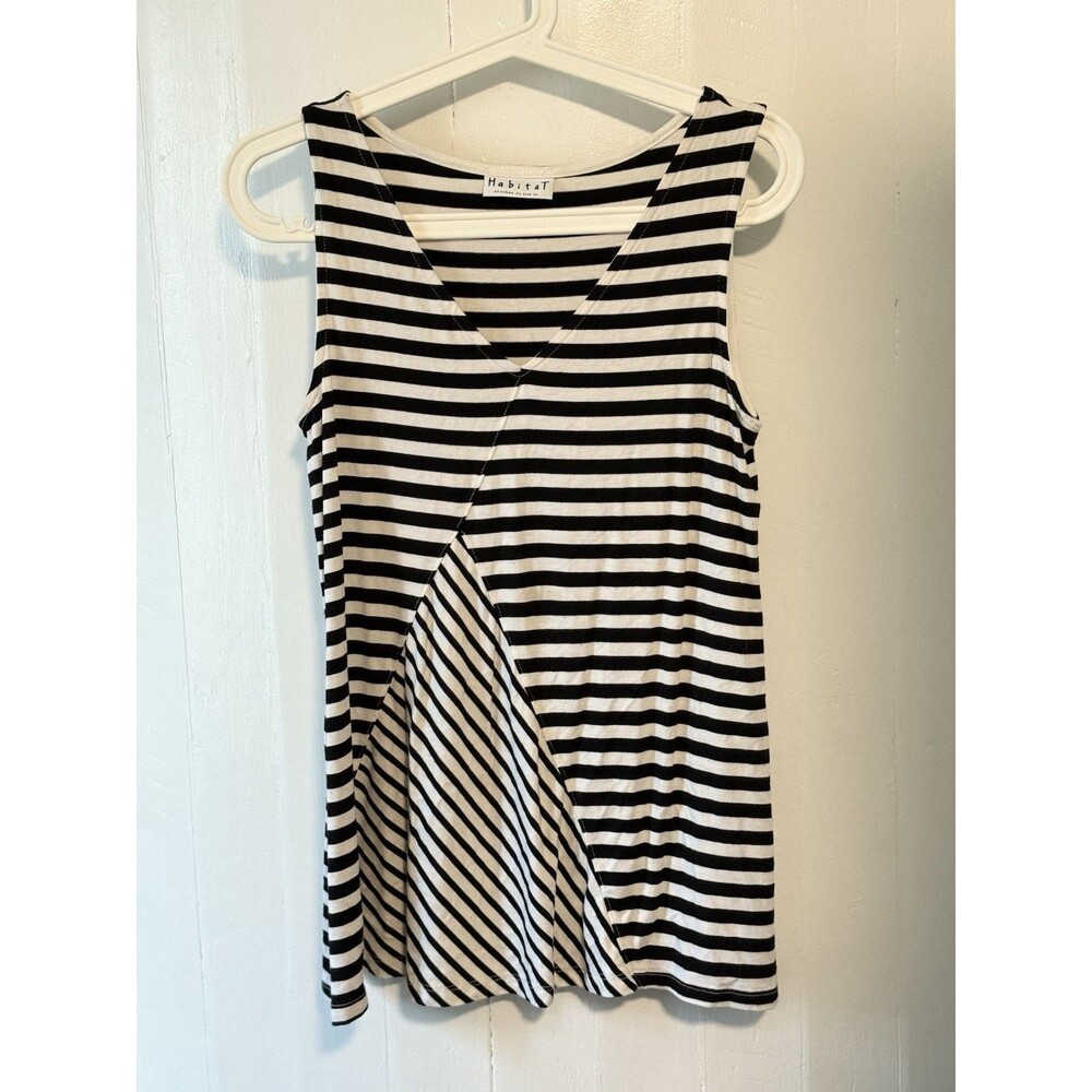 Habitat Lagenlook Sleeveless Top Women’s Small Diagonal Striped Black White Tank